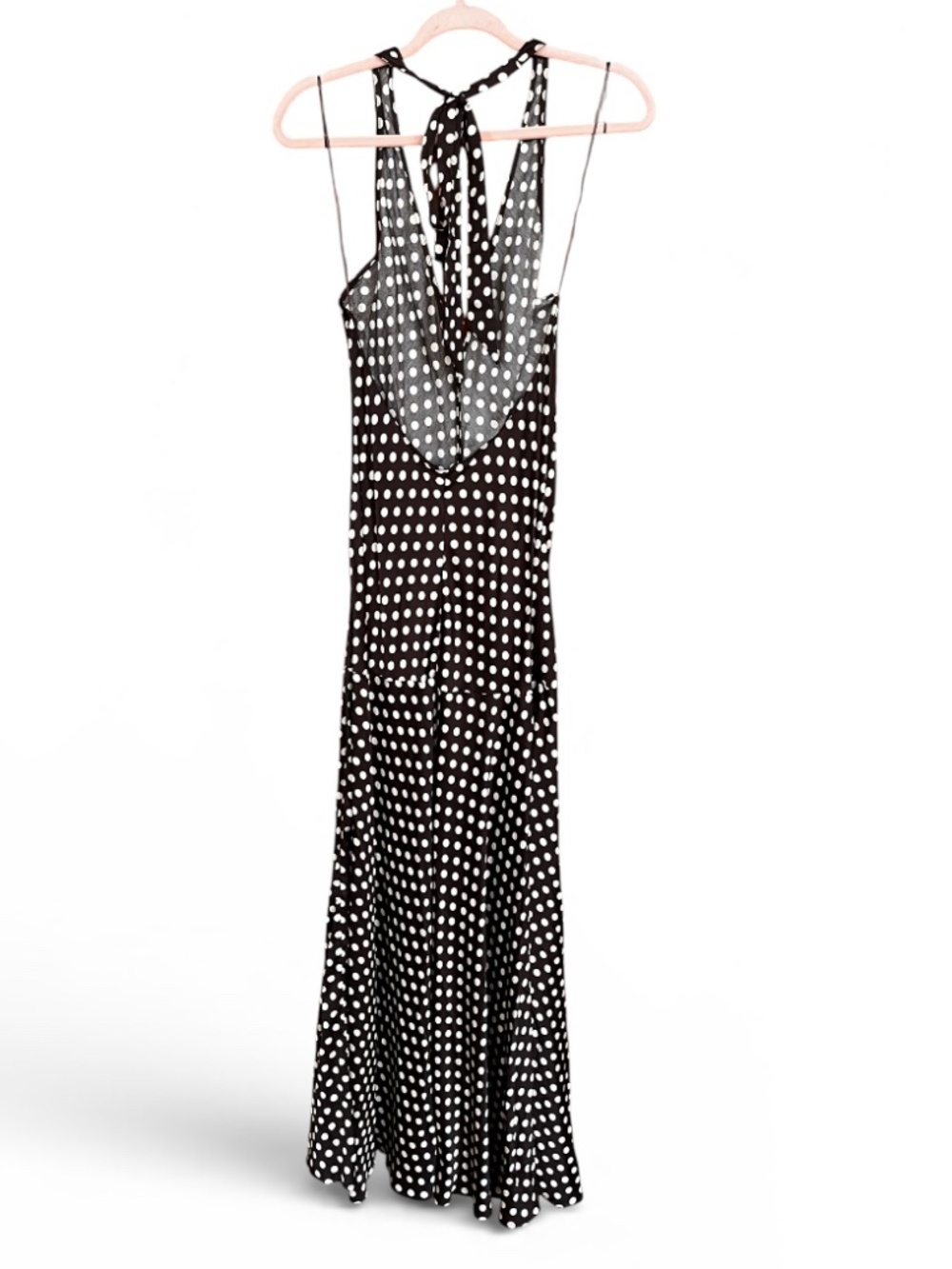 NWT ZARA ZW COLLECTION Brown Polka Dot Satin Halter V-Neck Maxi Dress SZ M - Picture 4 of 9